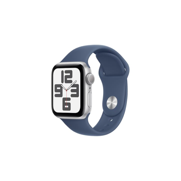 Apple Watch SE GPS • Caixa prateada de alumínio – 40 mm • Pulseira esportiva denim – P/M