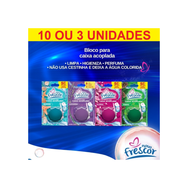 Conjunto 10 Ou 3 Blocos Para Caixa Acoplada 45g Novo Frescor Tablete Pastilha Sanitário Ou 3 Blocos