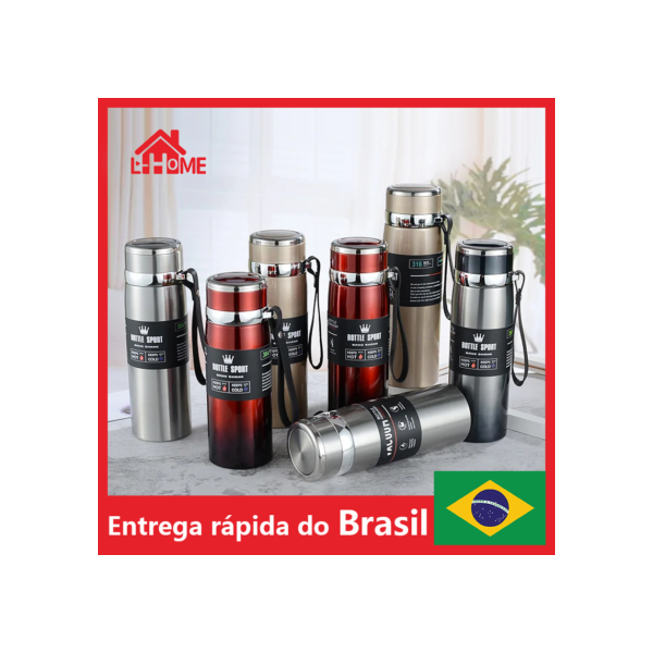 Garrafa térmica isolada, Isolamento duplo a vácuo, Super resistente, Ideal para bebidas quentes e frias, 1000ml