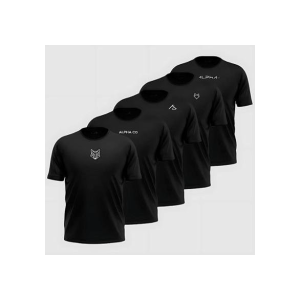 Kit 5 Camisetas Dry All Black Alpha Co - Preto
