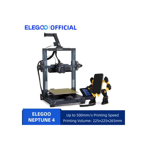 ELEGOO-NEPTUNE 4 Impressora 3D FDM, até 500 mm/s, alta velocidade, nivelamento automático da cama de 121 pontos, tamanho da impressão de 225x225x265mm