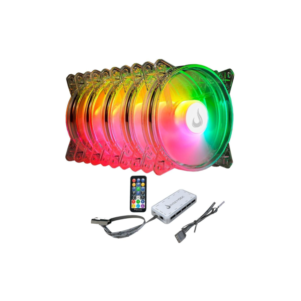 Kit Com 5 Ventoinhas Rise Mode Crystal Sound, 120mm, ARGB, Transparente - RM-CS-02-ARGB