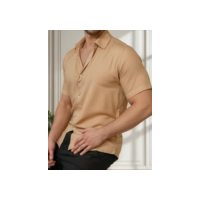 Camisa Social Masculina Slim Fit Manga Curta Aspecto Linho