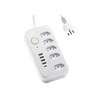 Extensão De Tomadas Filtro de Linha com Segurança Anti Chamas Usb Tipo C Com 5 Tomadas e 4 Usb (Branco)