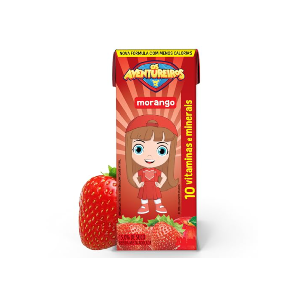 AVENTUREIROS - Néctar de Morango em Caixinha - Sem Ingredientes Artificiais, Sem Glúten - Contém 10 Vitaminas e Minerais, Ingredientes Naturais - Vegano - 200ml