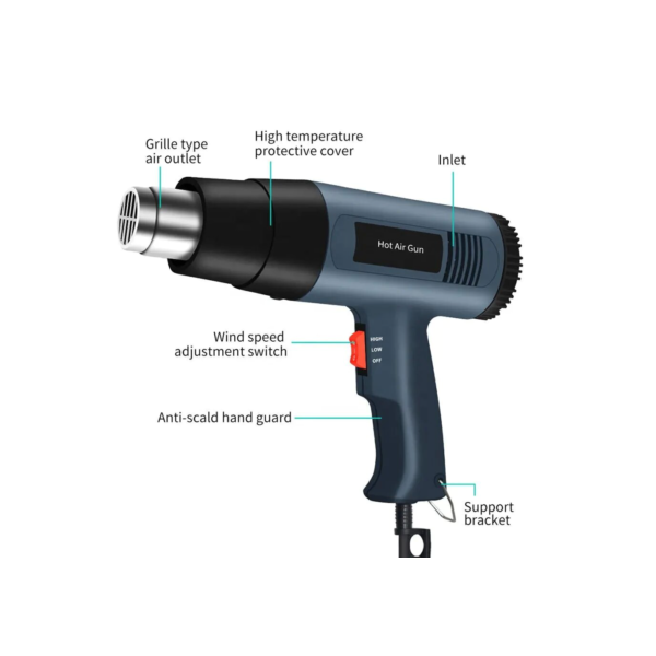 Pistola industrial do calor do ar quente, secador do cabelo, ventilador térmico, estação de solda, ferramentas do envoltório do psiquiatra, 2500W