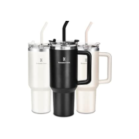 Romantic Crown Copo Térmico com Canudo Tampa e Alça 1,18L, Cops Garrafas Termico para viagem vácuo dupla camada aço inoxidável, Caneca Termica Cafe Água Chá,Presente, Fitness (Preto)