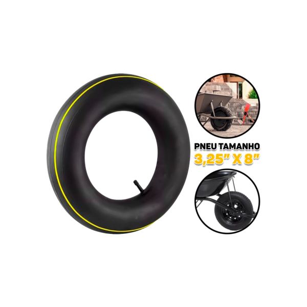 Câmara De Ar Para Pneus Carriola Carrinho De Mão Carretinha Carga 3.25 x 8" Construção Jardinagem Bramix