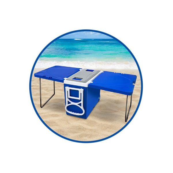 Super Caixa Térmica Cooler 32 Litros Multifuncional 3 Em 1  Com Mesa e Rodinhas
