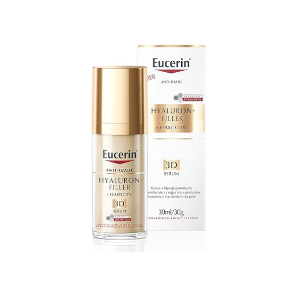 EUCERIN 3D Sérum Facial Anti-idade Firmador 30ml, Elasticity, Pele Madura, Hyaluron-Filler, Ácido Hialurônico, Antirrugas