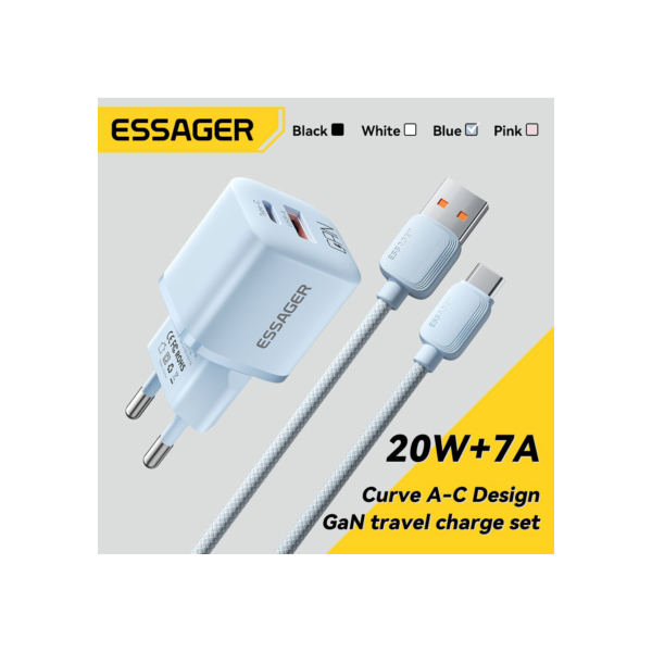Carregador USB tipo C Essager GaN, carregadores rápidos do telefone para o iPhone 14, 13, 12, 11 Pro Max, Mini, iPad, PD, carga rápida, QC 3.0, 20W