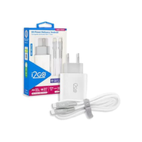 Kit Carregador de Parede Ultra Rápido com 1 Saída USB-C Power Delivery 20W + Cabo USB-C + USB-C I2GO 1,5m 3A Branco