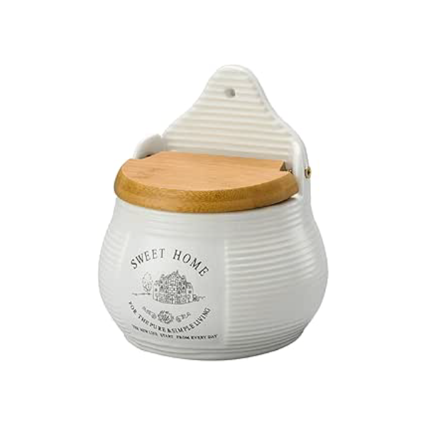 LYOR - Saleiro de Parede de Cerâmica com Tampa de Madeira Sweet Home 10cm x 7,5cm x 13cm