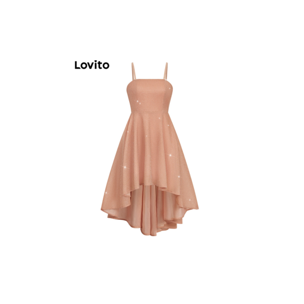 Lovito Vestido Multifuncional Elegante Liso Alto Baixo Com Zíper L41Ed017