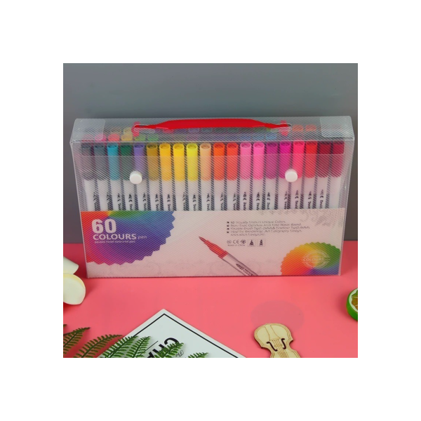 Kit 60 Caneta Brush Ponta Pincel Lettering Duas Pontas
