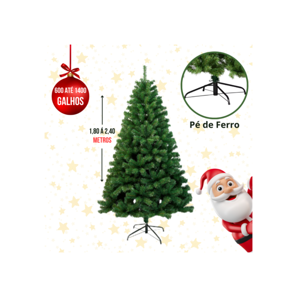 Árvore De Natal 1,80m a 2,40m 900 a 450 Galhos Cheia Luxo Pinheiro Verde Pé De Metal