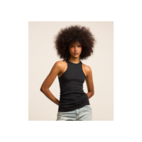 Blusa Regata em Ribana com Drapeado Lateral Preto