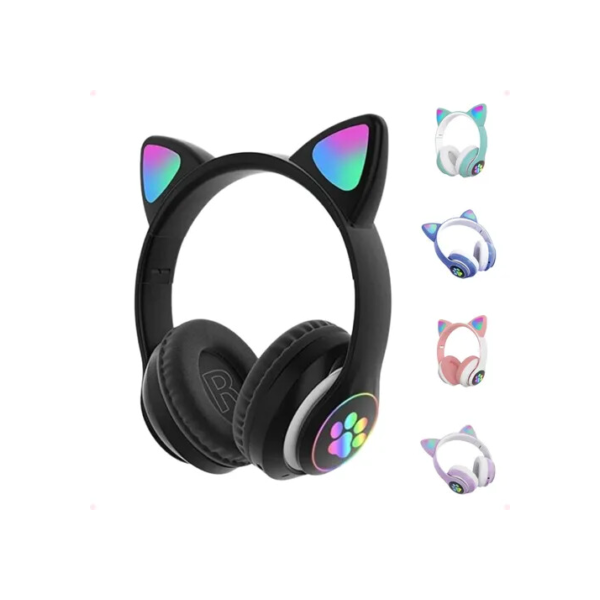 Fone De Ouvido Gatinho Bluetooth Infantil Led Menino Menina Cor Preto