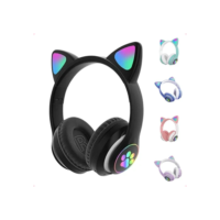 Fone De Ouvido Gatinho Bluetooth Infantil Led Menino Menina Cor Preto