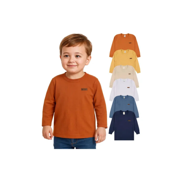 Kit 4 Camiseta Manga Longa Bebe Menino Infantil De Algodão