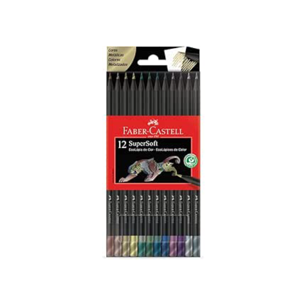 EcoLápis de Cor SuperSoft Cores Metálicas, Faber-Castell, 12 Cores, 1 Cartela - 120712SOFTMET