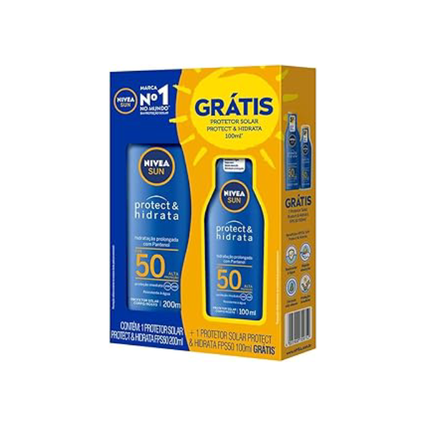 NIVEA Kit SUN Protetor Solar Protect & Hidrata FPS50 200ml + Protetor Solar Protect & Hidrata FPS50 100ml, Nivea