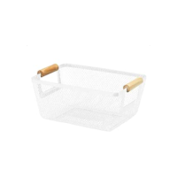 Cesto Aramado Organizador Bambu Multiuso Cozinha Fruteira Piquenique Alça Dupla Em Madeira (Branco)