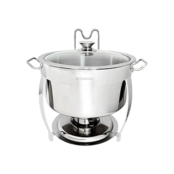 Rechaud Redondo Banho Maria 8 Litros Aço Inox Com Tampa De Vidro - Brinovar