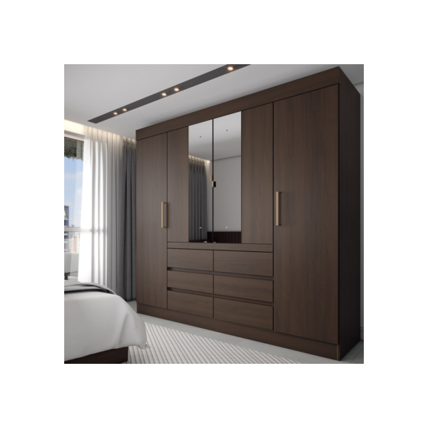 Guarda-Roupa Casal Honey 4 Portas 6 Gavetas com Espelho ébano - Panorama Móveis