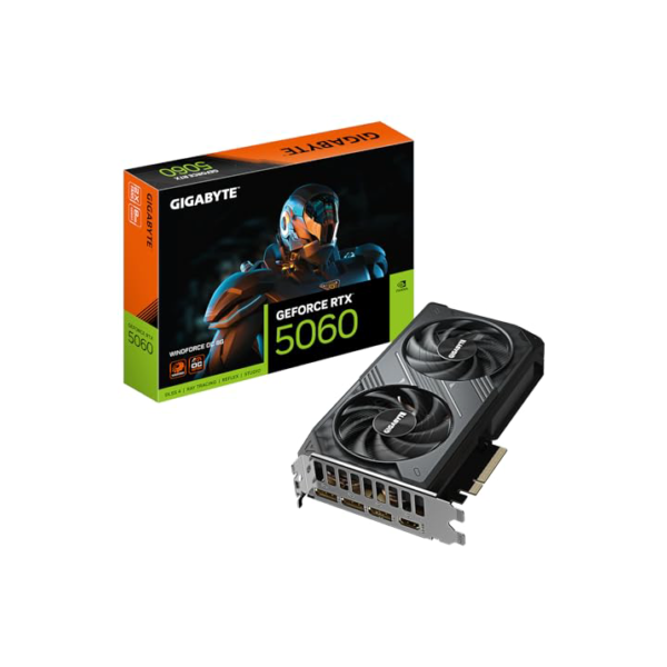 Gigabyte Placa gráfica GeForce RTX 5060 WINDFORCE OC 8G - 8GB GDDR7, 128bit, PCI-E 5.0, 2512 MHz Core Clock, 3 x DisplayPort, 1 x HDMI, GV-N5060WF2OC-8GD