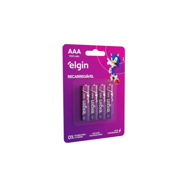 Pilha recarregável AAA 900mAh Elgin com 4 unidades Palito