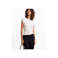 Blusa Muscle Tee em Viscose e Linho com Pregas na Barra Off White