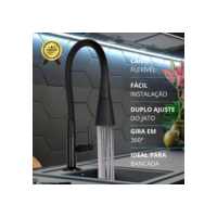 Torneira Bancada Cozinha Gourmet Preta Flexivel 2 Jatos 1/4 de volta para mesa pia bancada e mármore