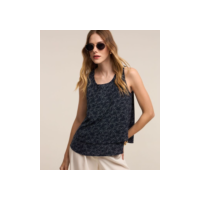 Blusa em Crepe com Zíper nas Costas e Estampa de Poá Entrelaçado Azul Marinho
