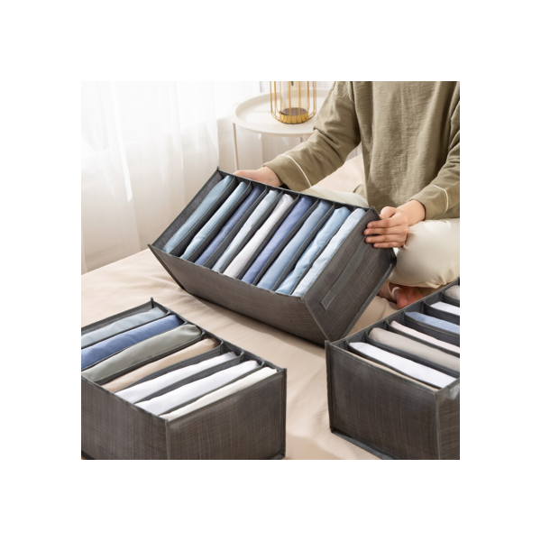 Caixa de armazenamento não tecida, 9 grade, cinza, durável, lavável, economia de espaço, arranjo em camadas, calças, roupa, roupa interior, armazenamento do vestuário, 1PC
