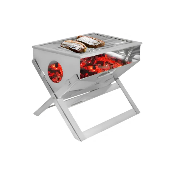 Churrasqueira Portátil Dobrável Inox Carvão Camping