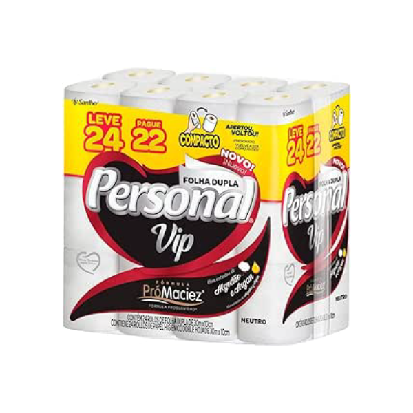 Personal VIP - Papel Higiênico Folha Dupla, Branco 24 unidades (Embalagem pode variar)