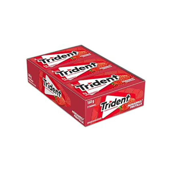 Chiclete Trident Morango Sem Açúcar - Caixa com 21 unid. de 8g