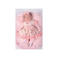 Saída Maternidade Menina Pompom Floral Salmão 05 Peças Roupas de Bebê