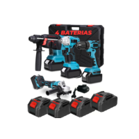 Kit 4em1 Ferramentas Martelete Esmerilhadeira Lixadeira Parafusadeira Chave Impacto Bateria 96v