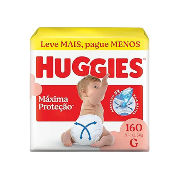 Fralda Descartável Huggies Máxima Proteção Tamanho G 160 unidades – Nova fralda Supreme Care aberta com tecnologia Xtra-Flex, canais em X que se adaptam aos movimentos e máxima proteção sem fralda caída (embalagem pode variar)