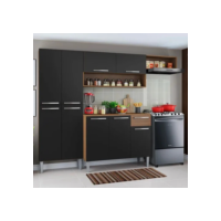 Armário de Cozinha Modulada Compacta Completa Madesa Emilly Top Com Armário E Balcão Cor Rustic/Preto G200707K