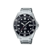Casio Série MDV106 | Relógio analógico unissex | 200 m WR | Caixa de aço inoxidável | Pulseira de resina | 2 ponteiros analógicos (HR, min, SEC) | Exibição da data | Coroa rosqueada/parte traseira da