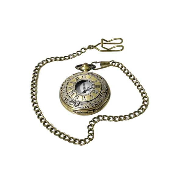 Relógio De Bolso Quartz Clássico Com Corrente Estilo Antigo Retro Bronze
