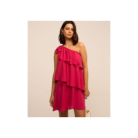Vestido Ombro Só em Chiffon com Babados Rosa