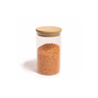 Oikos - Pote de Vidro 600ml com Tampa de Bambu Hermético Redondo Flat