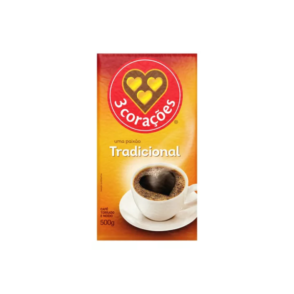 Café torrado e moído a vácuo tradicional pacote 500g 3 Corações