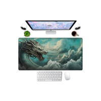 Mouse Pad Dragão 90x40cm Chinês Azul Nuvem Premium Grande