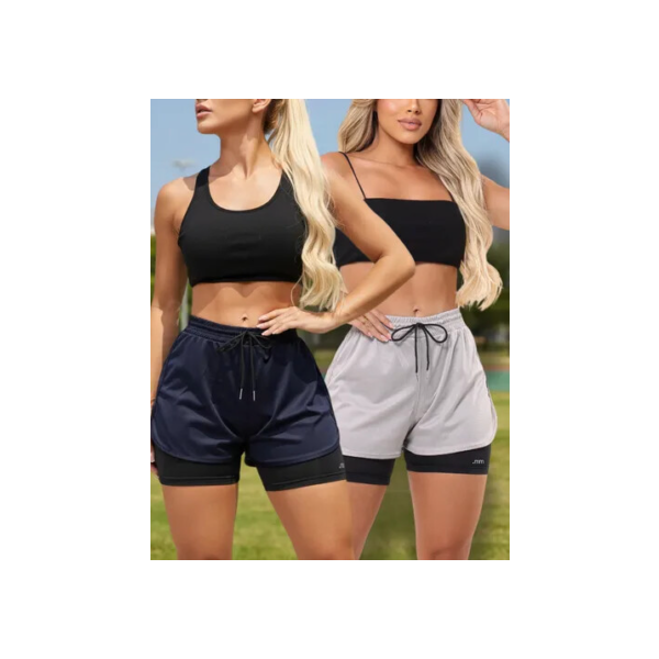 Kit 2 Short Duplo Compreensão Fitness Bermuda Feminino