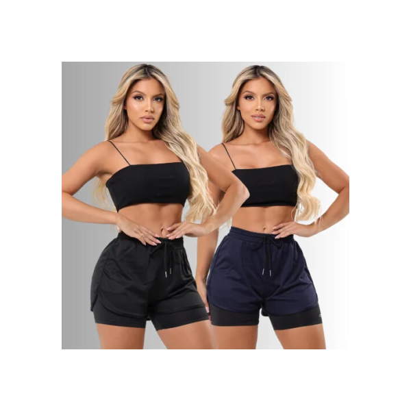 Kit 2 Short Duplo Compreensão Fitness Bermuda Feminino